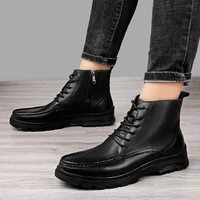 new men boots 2021 winter casual leather shoes mens classic black street style boot man big size warm plush snow boots for men
