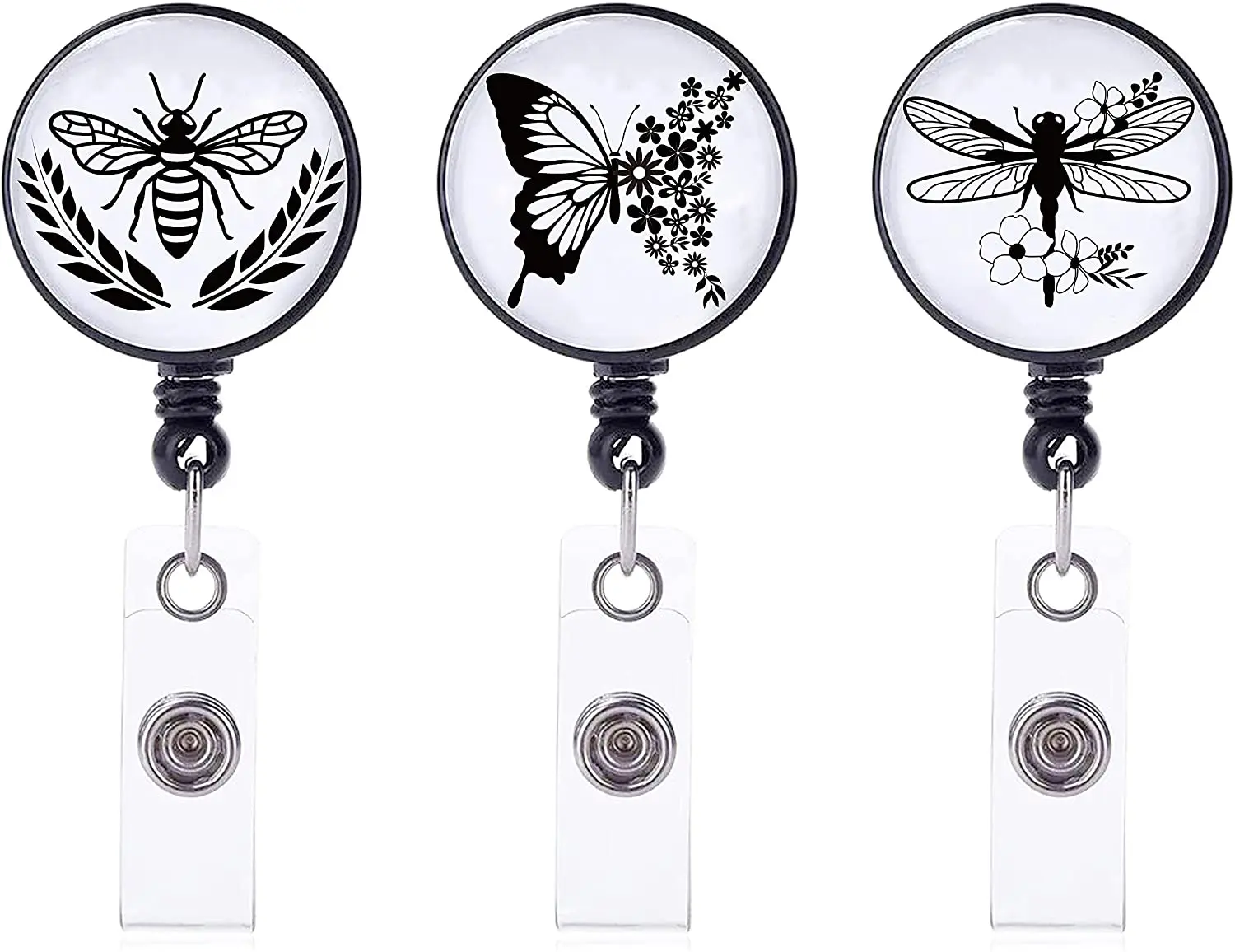 

3 pieces of badge scroll clip ID badge holder with alligator clip card holder office worker doctor nurse bee design