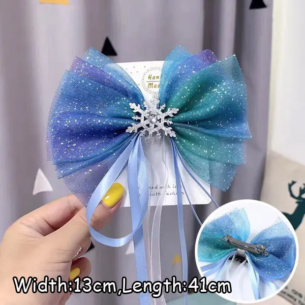 MISM 1pc Blue Sequins Bow Scrunchy Snowflake Bobby Clips Starry Hair Clips Girls Rubber Bands Hair Accessories Christmas Gifts