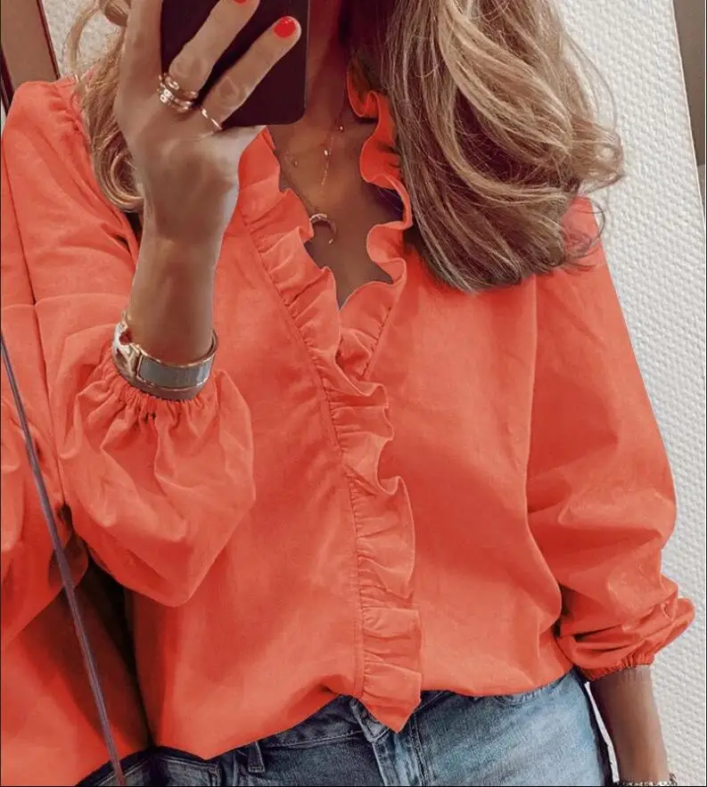 

Womens Tops and Blouses Elegant Long Sleeve White Shirt Ladies Solid Color femme Blusa Feminina Streetwear Ropa Mujer Plus Size