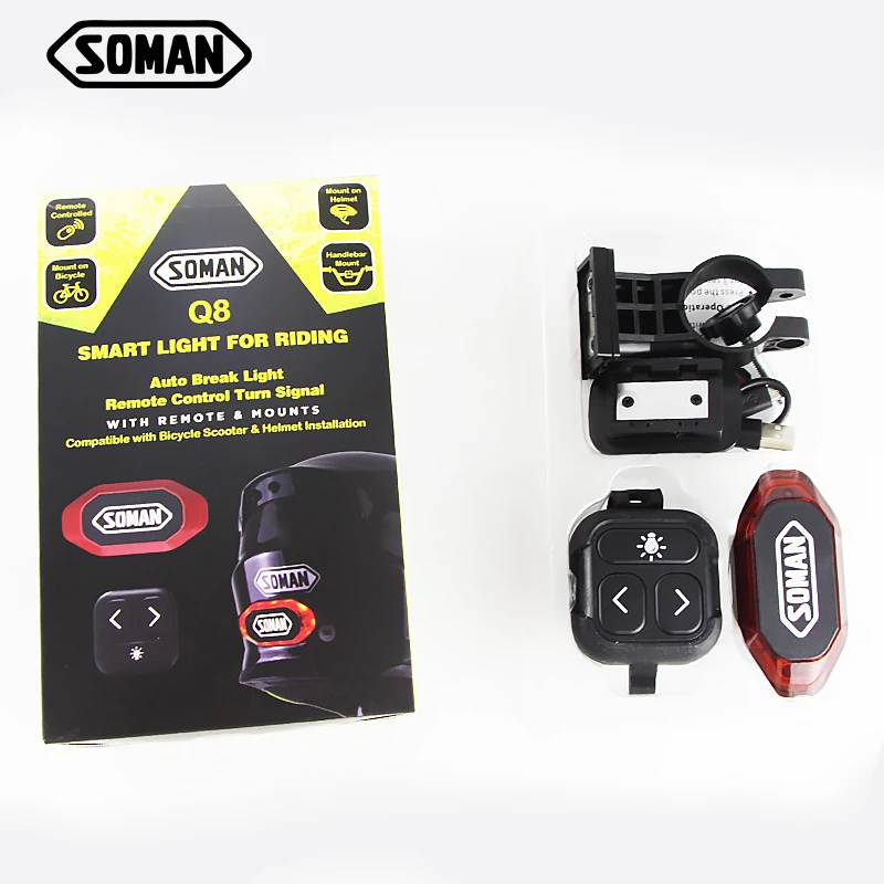 

SOMAN Waterproof Remote Control Helmet Taillight Bicycle Black USB Chargeable Safety Night Riding Motorcycle Helmet Tail Light