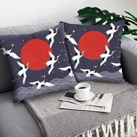 mtmety chinese classical ink scenic print cushion cover red crowned crane pillows cases for sofa car home decoration pillowcase