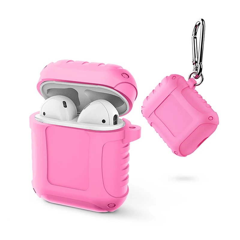 pink Армированный силиконовый чехол для Apple Airpods 2, противоударный чехол s, Мягкий защитный чехол для Airpods 1, брелок с защитой от потери - Цвет: pink