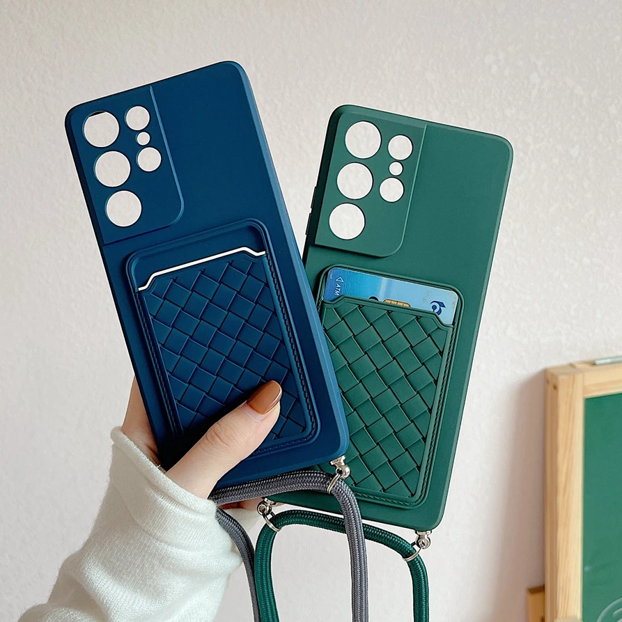 crossbody cord lanyards phone case for redmi note 8 9 10pro 9a 9c 9t poco m3 f3 k40 mi11 lite card slot breathable weaving cover free global shipping