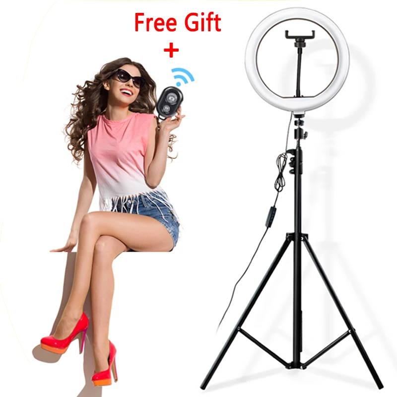 

10" Selfie Ring Light Video Live Light Dimmable LED 26cm Photography Light ring lamp with 2M tripod stand for Makeup