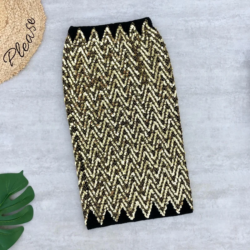 Sequins gold Женские юбки средней длины с золотыми блестками, облегающая юбка средней длины с высокой талией, эластичная юбка-карандаш, Сексуальные вечерние длинные юбки - Цвет: Sequins gold