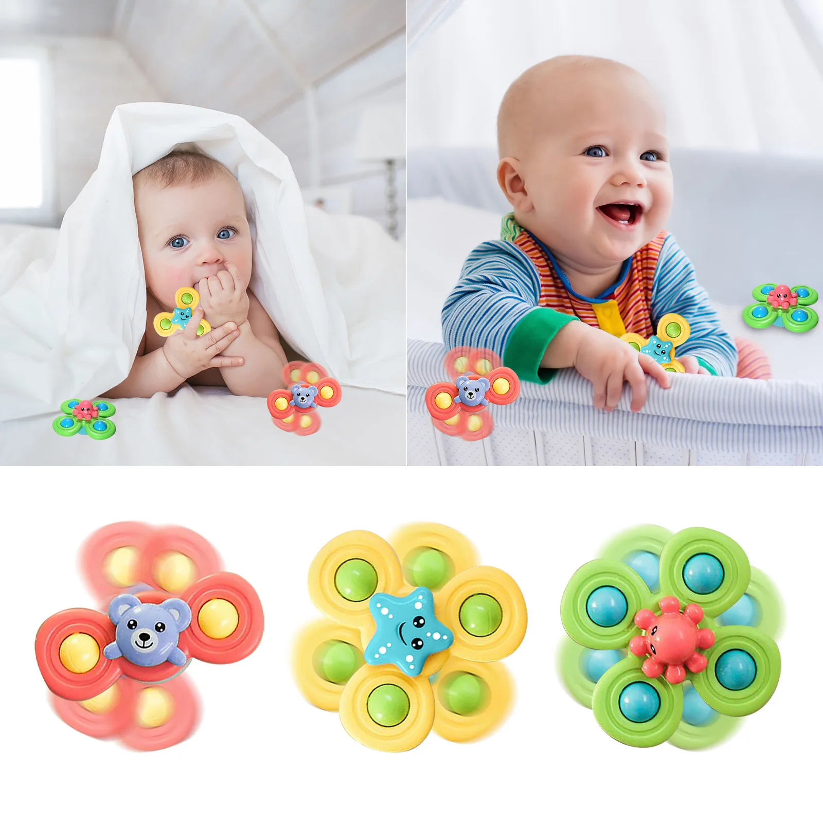 

3pcs/Lot Sucker Dining Chair Artifact Children's Toys Spinning Bath Toy Windmill Spinner Baby Stress Decompresssion Squeeze Toys