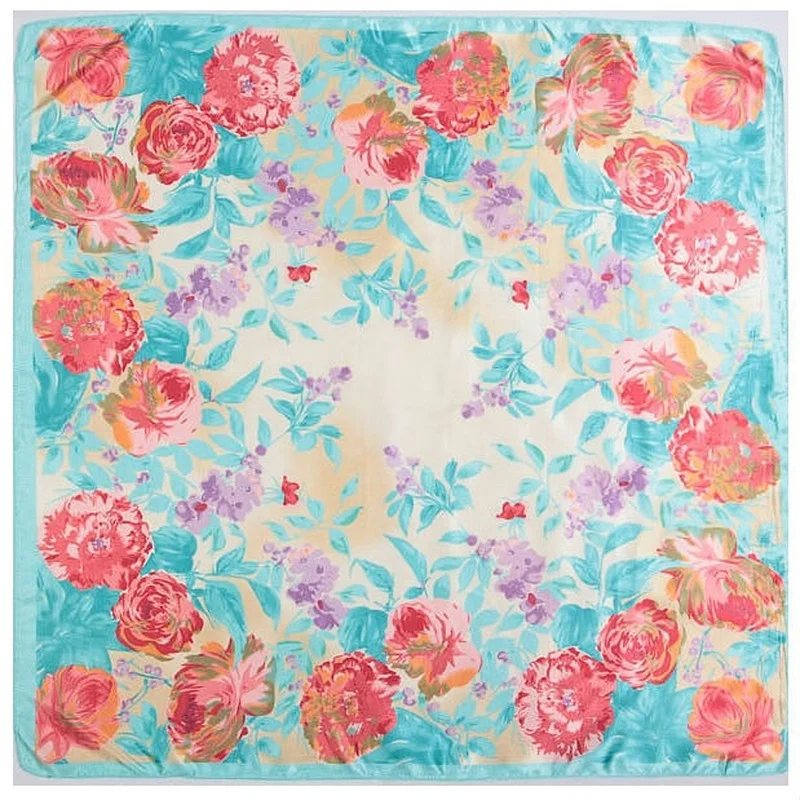 

Женский Шелковый шейный платок 90x90 см, квадратные шарфы для офиса, дамские шали, бандана, Цветочный платок, хиджаб, платок, парео