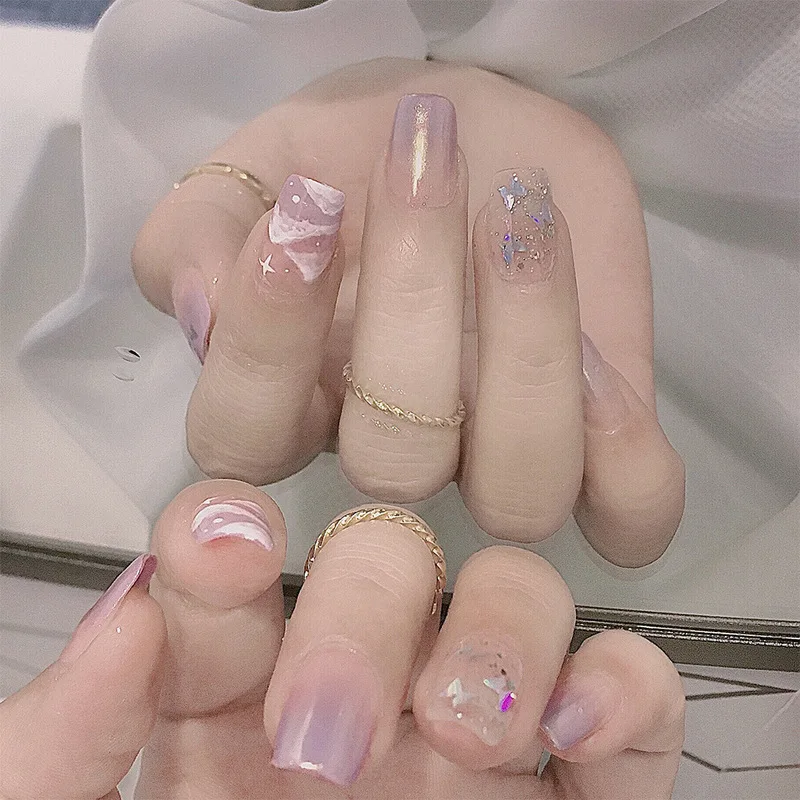 

Fake Nail Fashion Nail Sticker Dream Morning Butterfly Finished Nail Art Detachable Wearable Nail Art Sheet 24pcs Christmas Gift