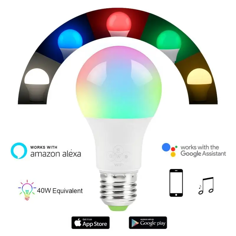 

E27 WiFi Smart Light Bulb Dimmable Multicolor Wake-Up Lights No Hub Required Compatible with Alexa and Google Assistant