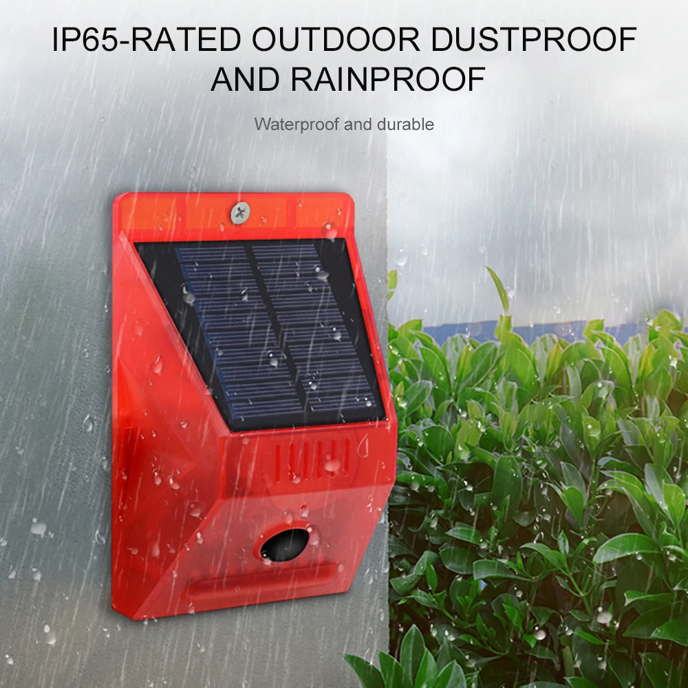 

Solar Warning Light Waterproof Sound Light Alertor Security Alarm Lamp with Remote Control for Outdoor Backyard Garden