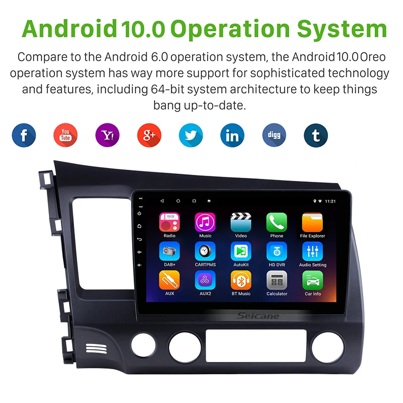 Мультимедийный плеер Seicane на Android 10 1 экран 0 дюйма для Honda Civic 2006 2007 2008 2009 2010
