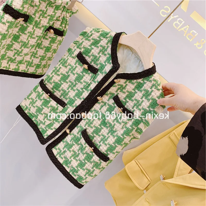 Mihkalev/Одежда для маленьких девочек с узором 2020 г. Клетчатый жилет + юбка комплекты