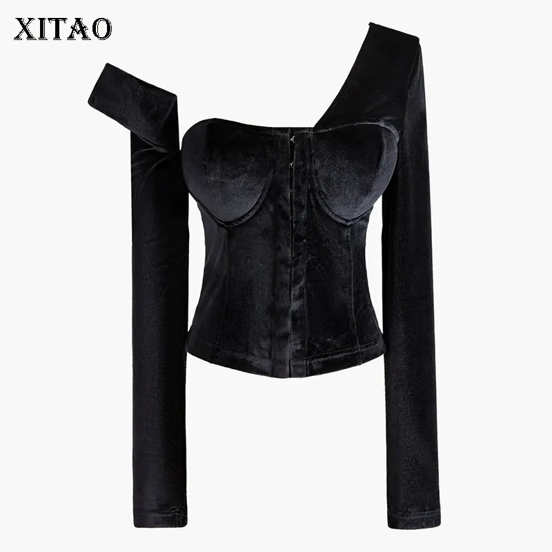 XITAO с открытыми плечами облегающая футболка модная новая черная неровная