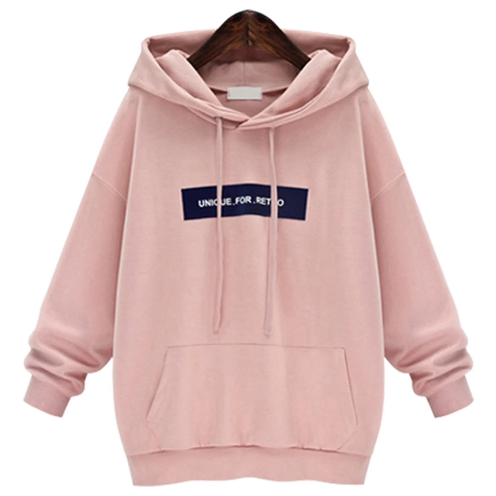 Fashion Autumn Women Hoodie Sweatshirt Hoodies Long-Sleeved Women Pocket Letters Print Plush Sweatshirt Solid Female Sportswear