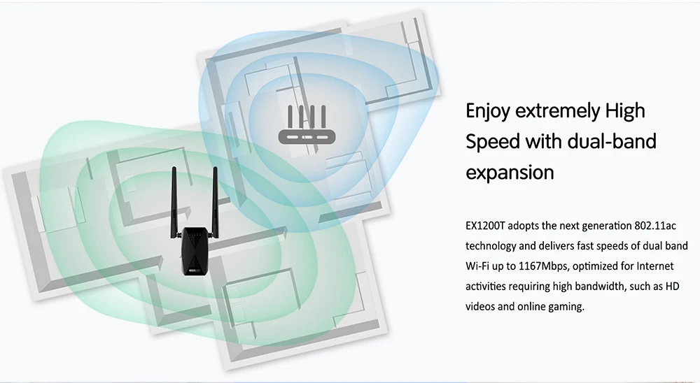 home router signal booster TOTOLINK EX1200T 2.4G/5Ghz Wifi 2 Băng Tần Bộ Khuếch AC1200M Repeater Tăng Áp Với Độ Lợi Anten Kép thiết Lập Dễ Dàng wireless signal booster