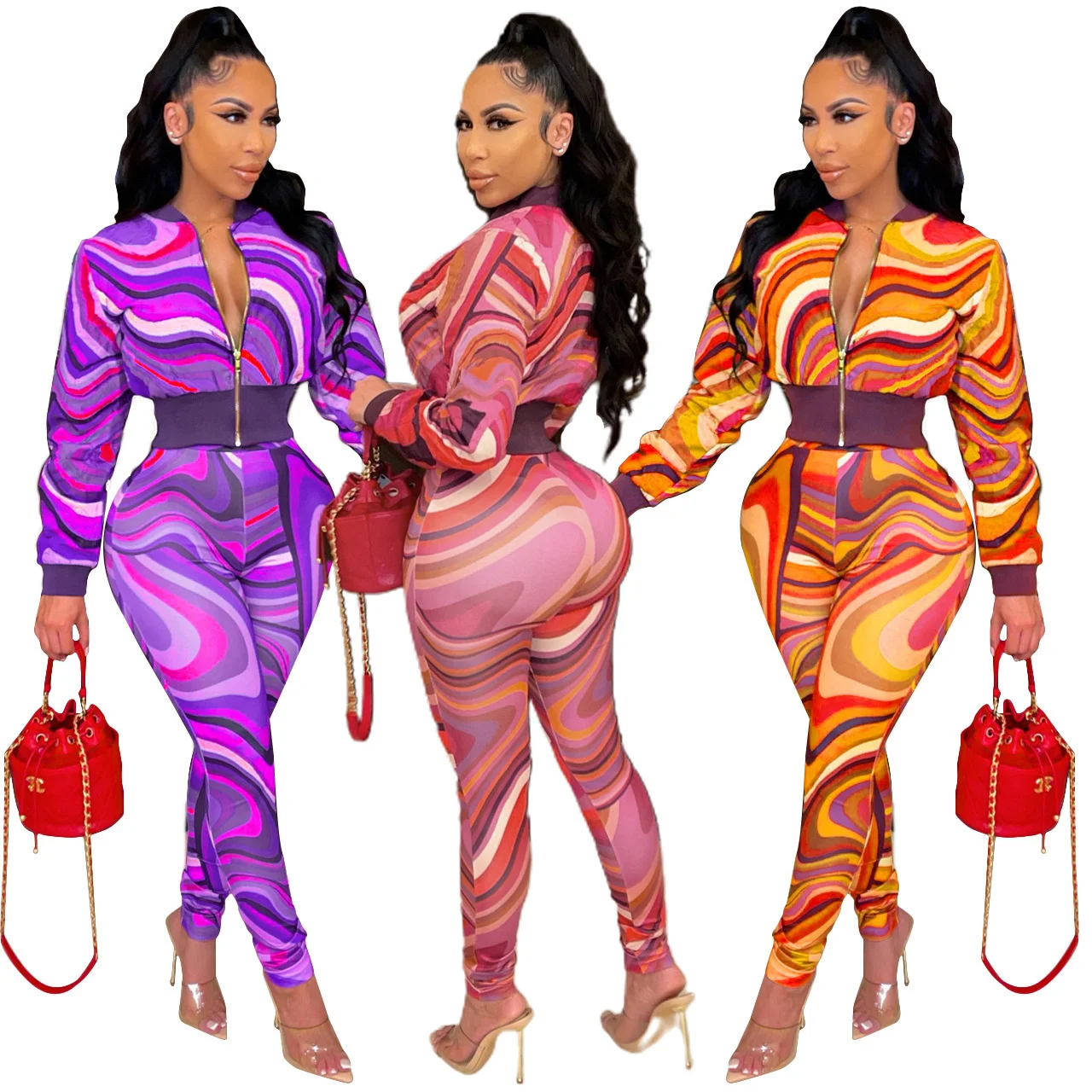 

Cutubly Women Trousers Suits Tight Pencil Pants Two Piece Set Zip Corset Shirt Sets For Womens Club Wear Outfits Female Costumes