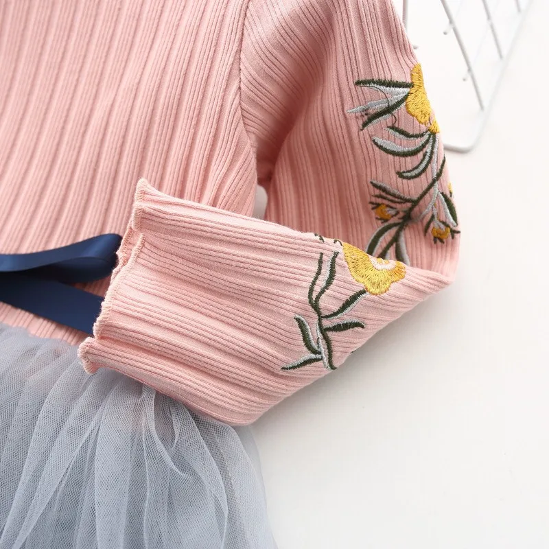 Autumn Knitted Dresses Baby Girl Dress Embroidery Flower Infant Toddler Party Tutu Ball Gown Birthday | Детская одежда и обувь
