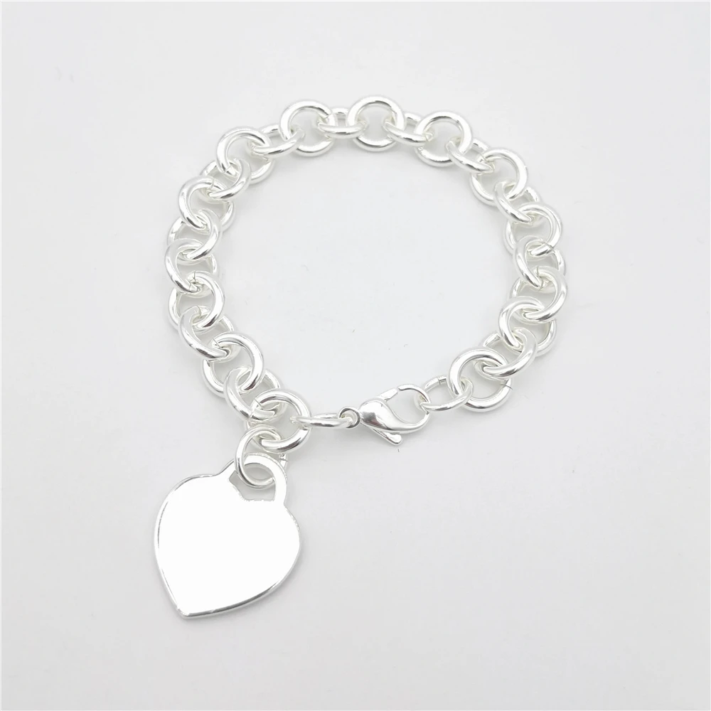 

Women's Heart Shape Charm Bracelet 925 Silver Hand Tag Color European and American Style Jewelry