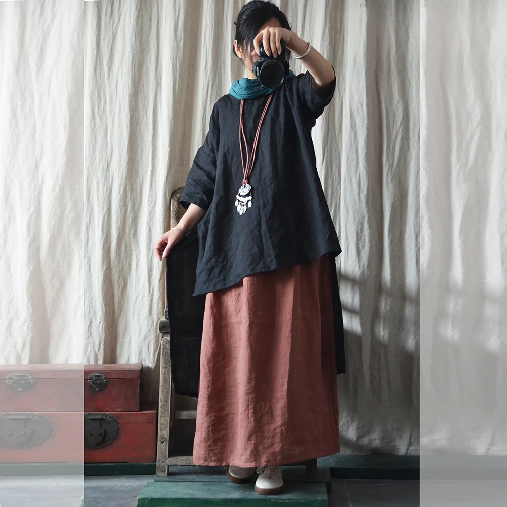 Хлопковое платье миди Ramie длинное простое 190731| |