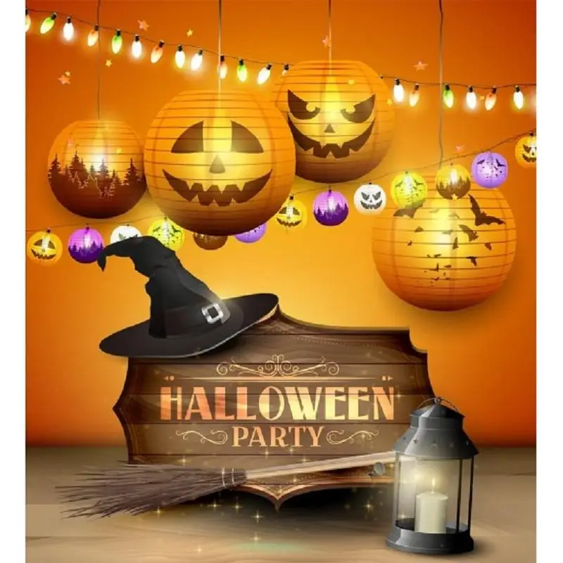 

Nitree Photo Studio Photography Props Backdrops Halloween Decoration Happy Board Hand on Pumpkins Vinyl Background