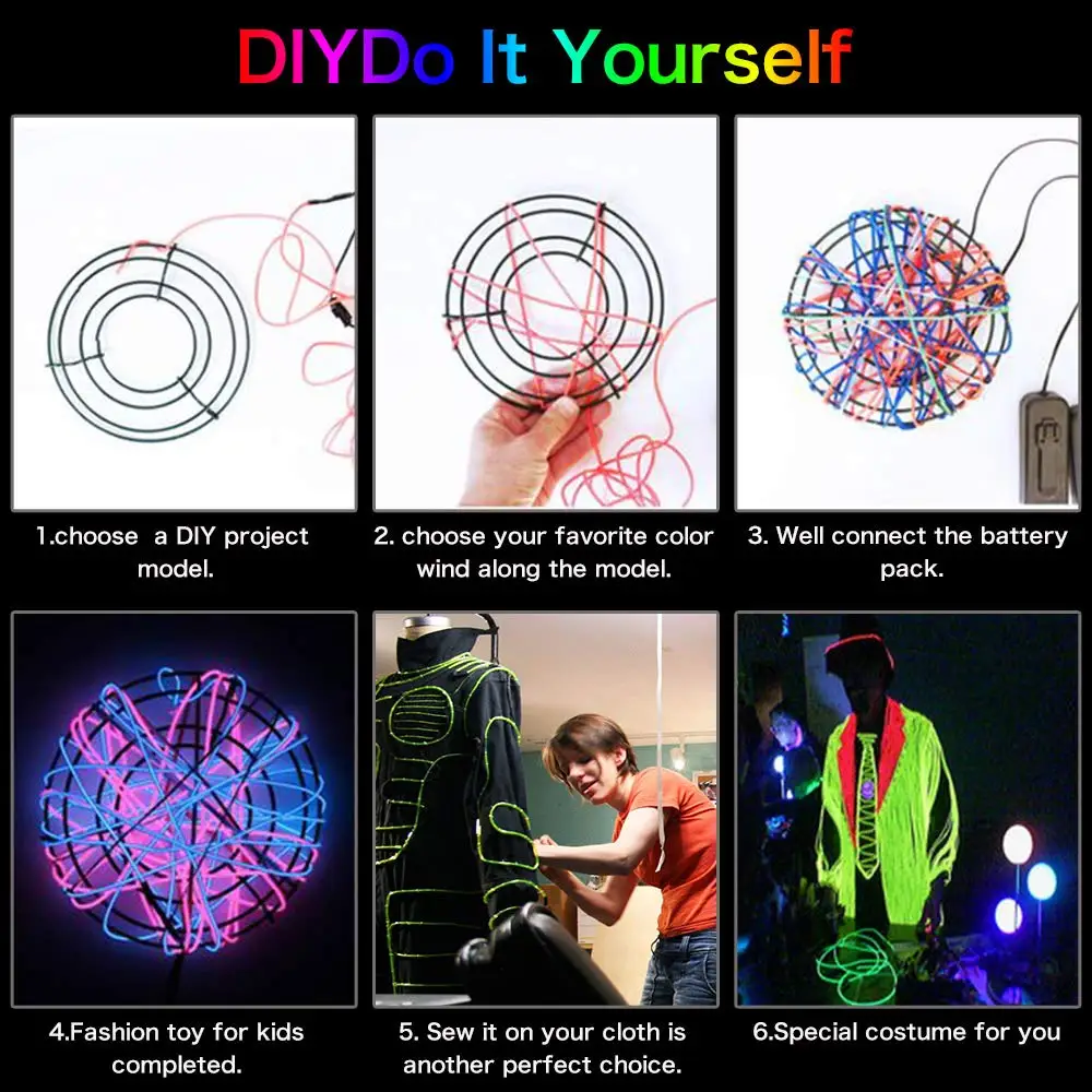 EL Wire Diy свет портативный неоновые огни для вечеринки на Хэллоуин Blacklight Run DIY breachdance Show Одежда вечерние украшения автомобиля D40