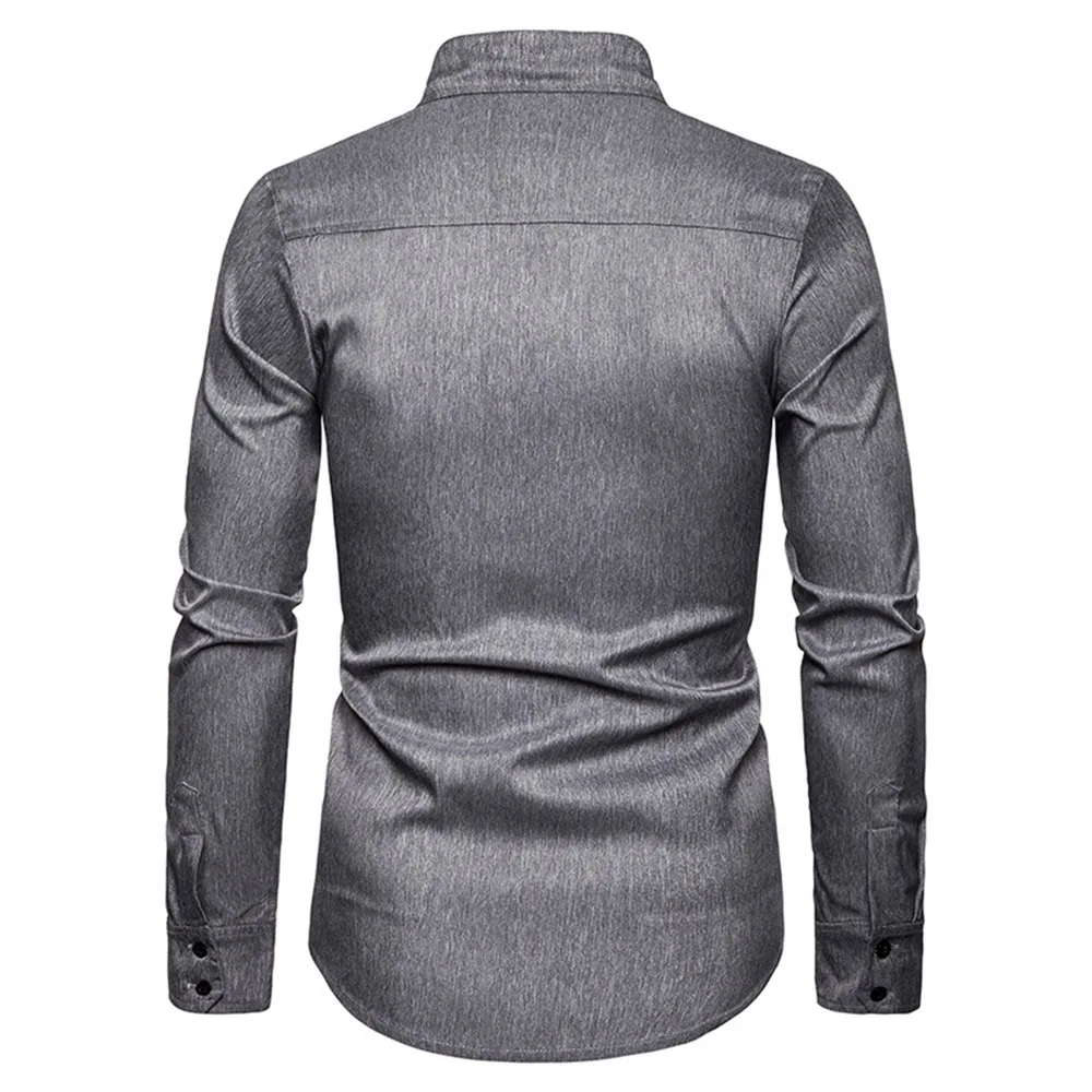 Solid Gray Classic Men Shirt Spring Autumn Brand Fashion Basic Office Casual Tops Long Sleeve Shirts Men's Clothes Work Business |