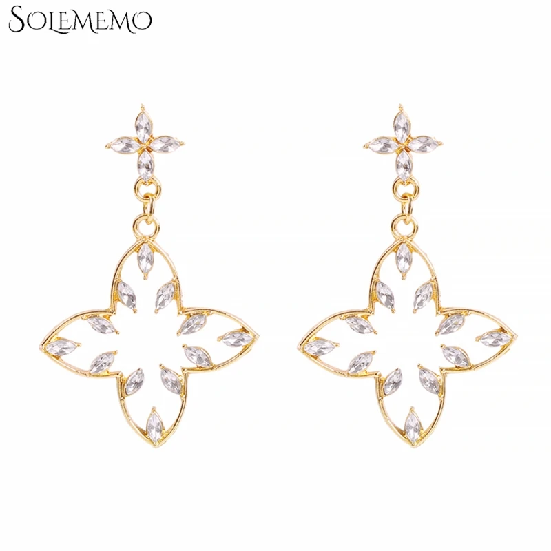 Fashion Rhinestone Tiny Cross Drop Earrings For Women Party Jewelry Chic Clover Flower Dangle Accessories Female E7564 | Украшения и