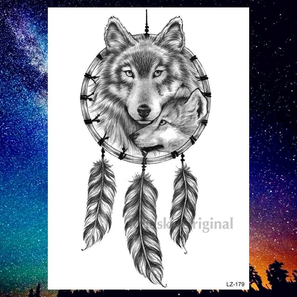 PLZ179 DIY Geometric Wolf Temporary Tattoos For Women Men Body Art Arm Tattoos Sticker Realistic Fake Dreamcatcher Coyote Flower Tatoos - Цвет: PLZ179