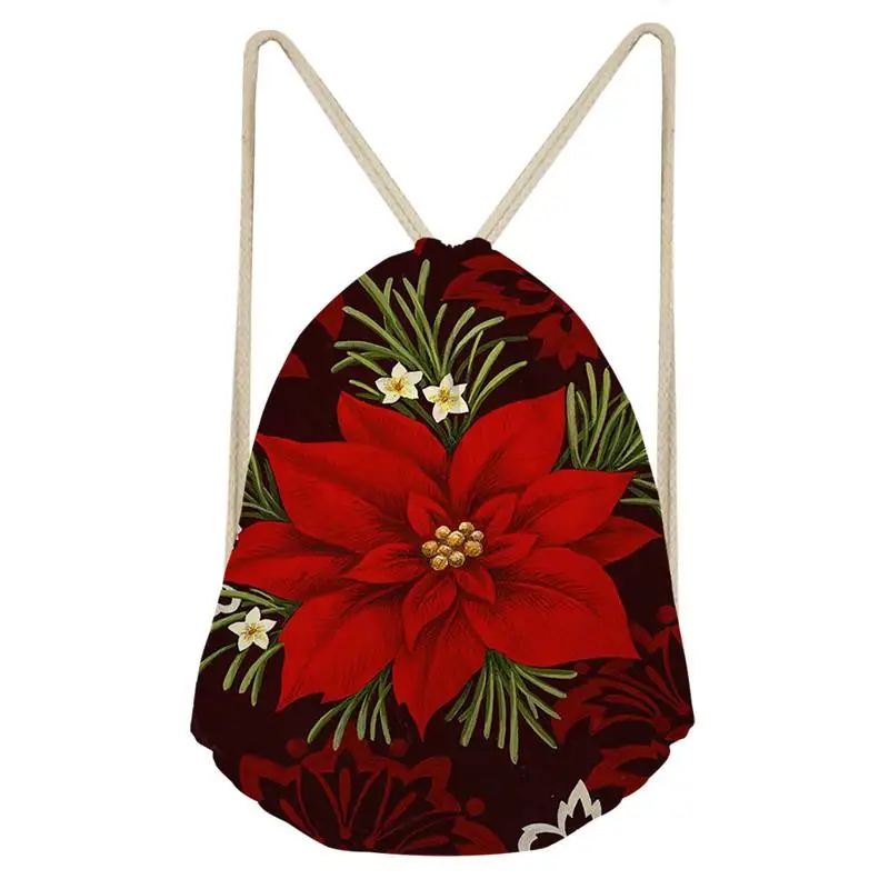 

Poinsettia Flower 3D Design Drawstring Bag for Women Waterproof Sport Backpack Shoes Bag Worek Plecak Sznurek