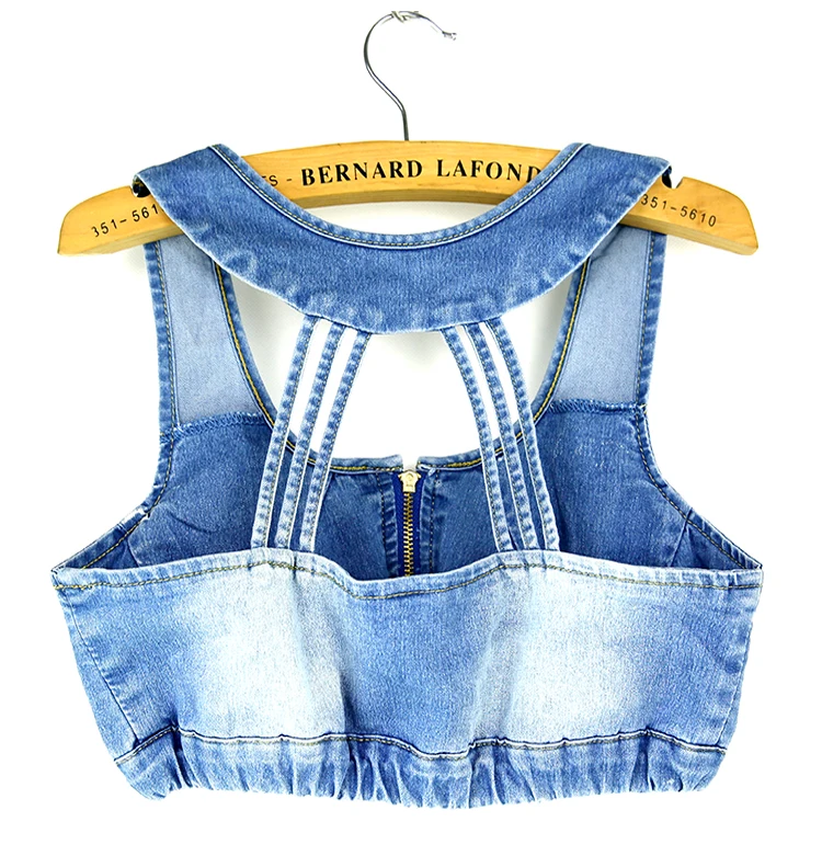 

New femme high quality Women's cotton top denim sling wrapped chest Bikini Sexy Hollow zipper Nightclub party camisole vest