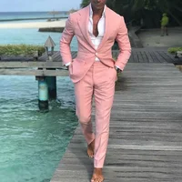 2Fashion Coat Pants  Beach Men Suits Pink Suits for Wedding Ball Slim Fit Groom Tuxedos Best Men Male Suit 2 Pieces(Jacket+Pant)