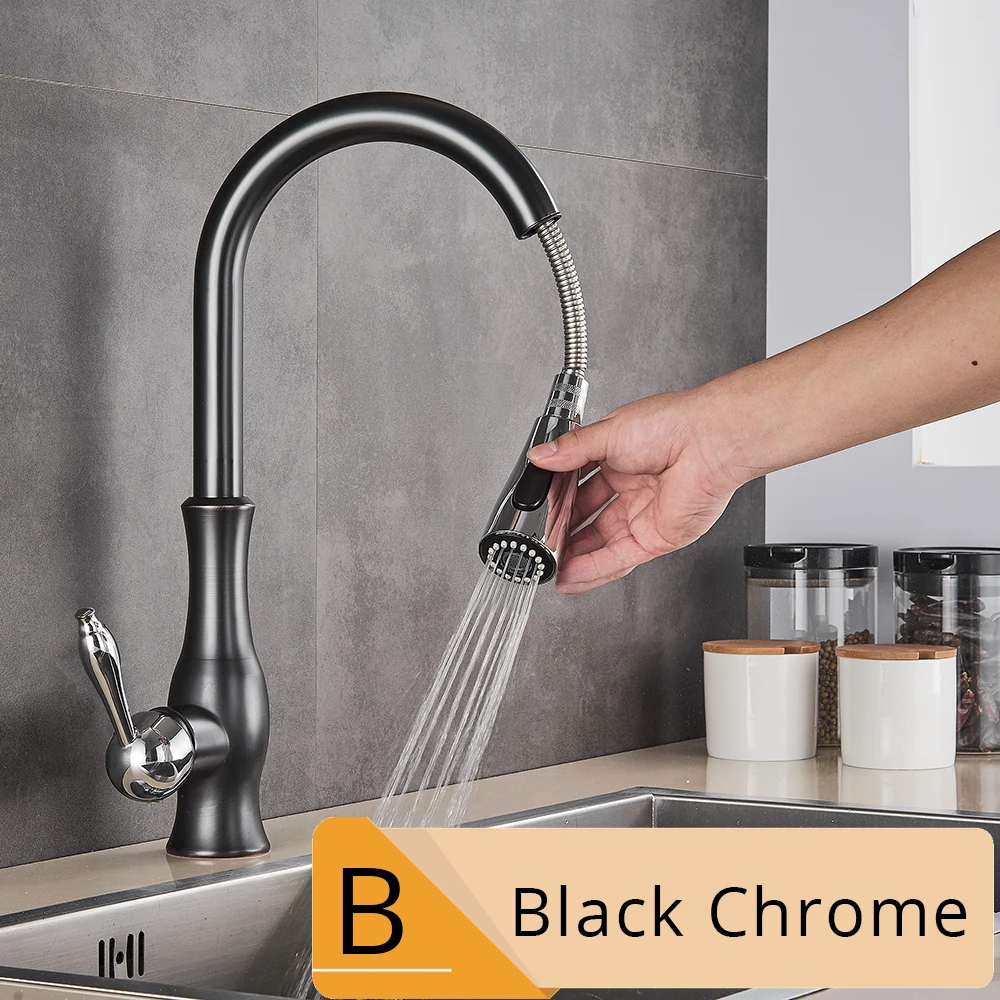 Black Chrome B Кухонный кран из матового никеля Выдвижной Смеситель для кухни ванной комнаты кран с одной ручкой Распылитель кухонный носик кран горячей и холодной воды - Цвет: Black Chrome B