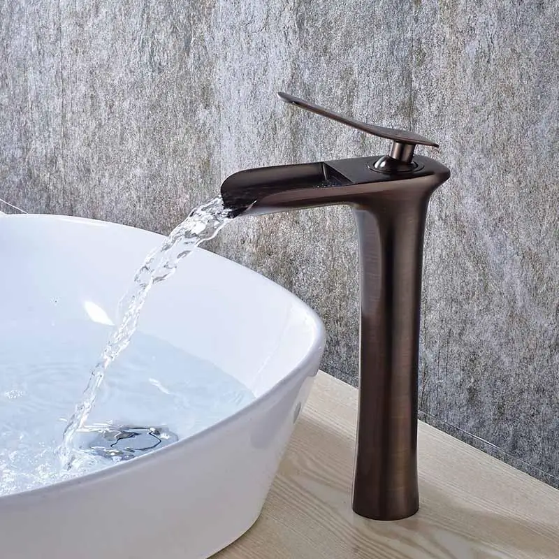 Хромированный и белый высокий смеситель для раковины водопад в ванную комнату