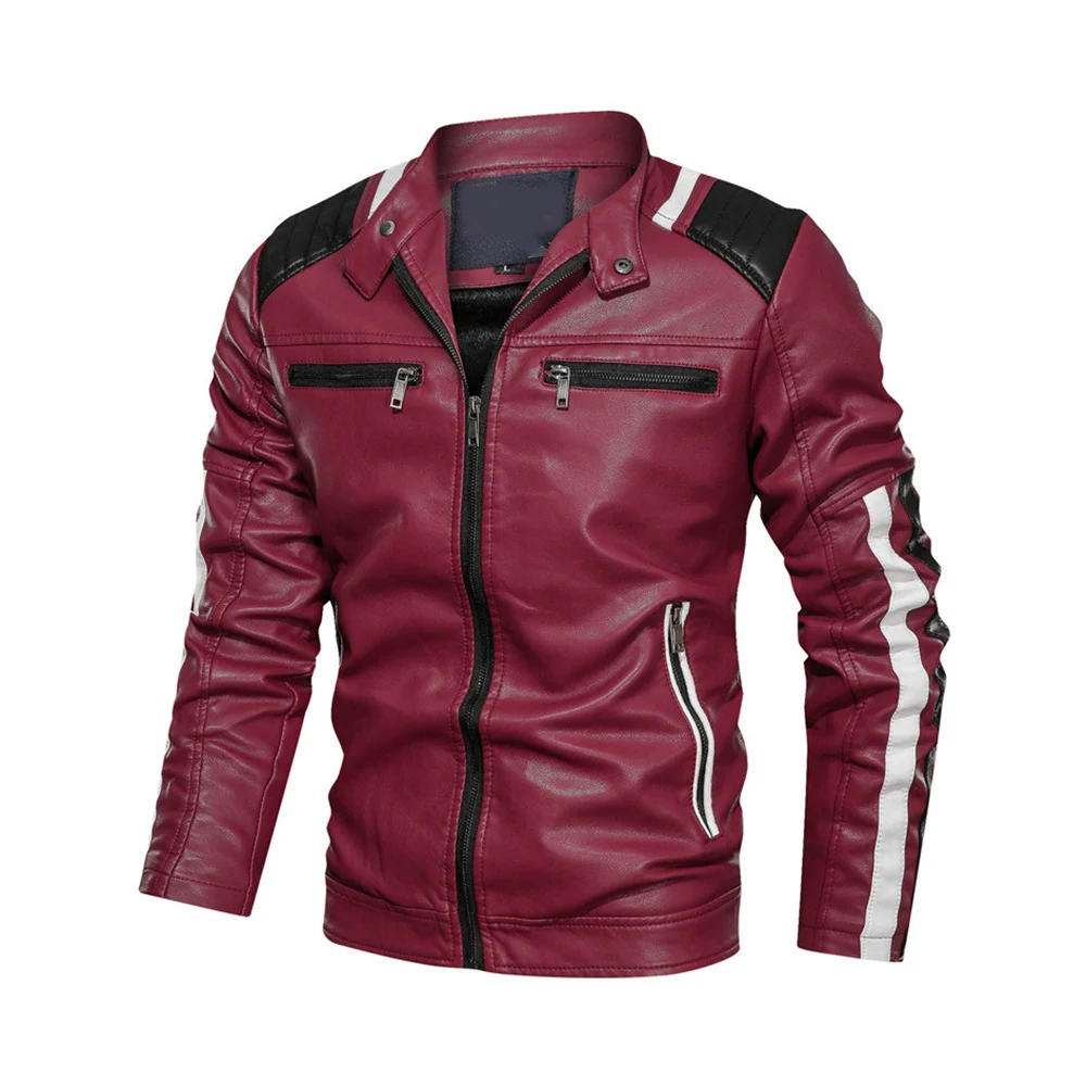 

Colorblock Casual Men's Leather Jacket Trend Stand Collar Spring Autumn Leather Jacket Youth Jacket PU Zipper Fall Winter Coats