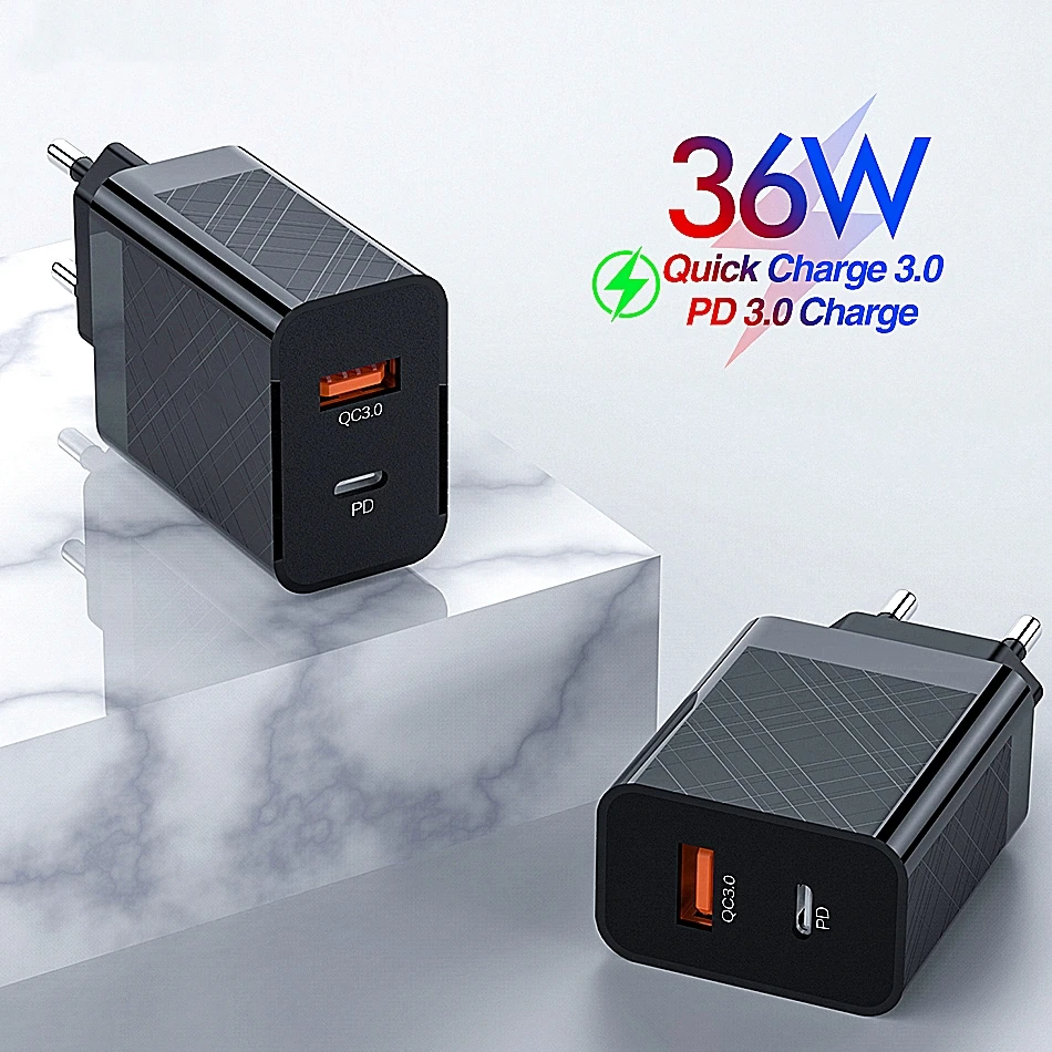 36 Вт USB зарядное устройство Quick Charge 4 0 PD 3 Быстрая зарядка EU Plug Adapter Supercharger для iPhone 11 X