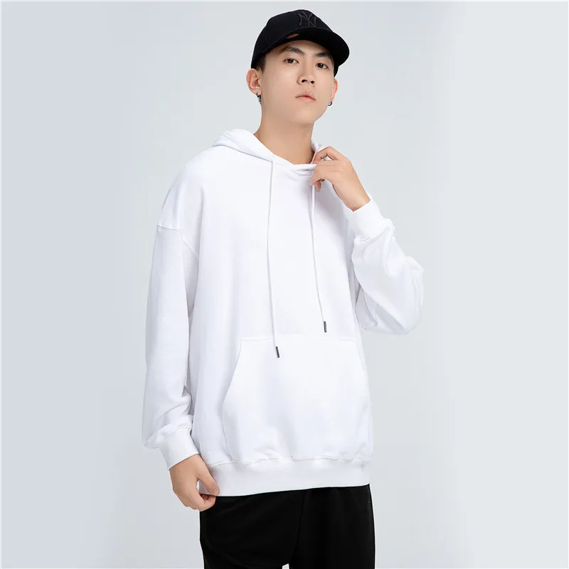 

New thick heavyweight men's and women's hooded sweaters solid color terry hoodies loose shoulders couple sweaters