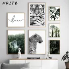 Природа лес пейзаж картины на холсте печати живопись Nordic Тигр плакат с леопардом водопад пальмовых листьев Рисунок Современный домашний декор