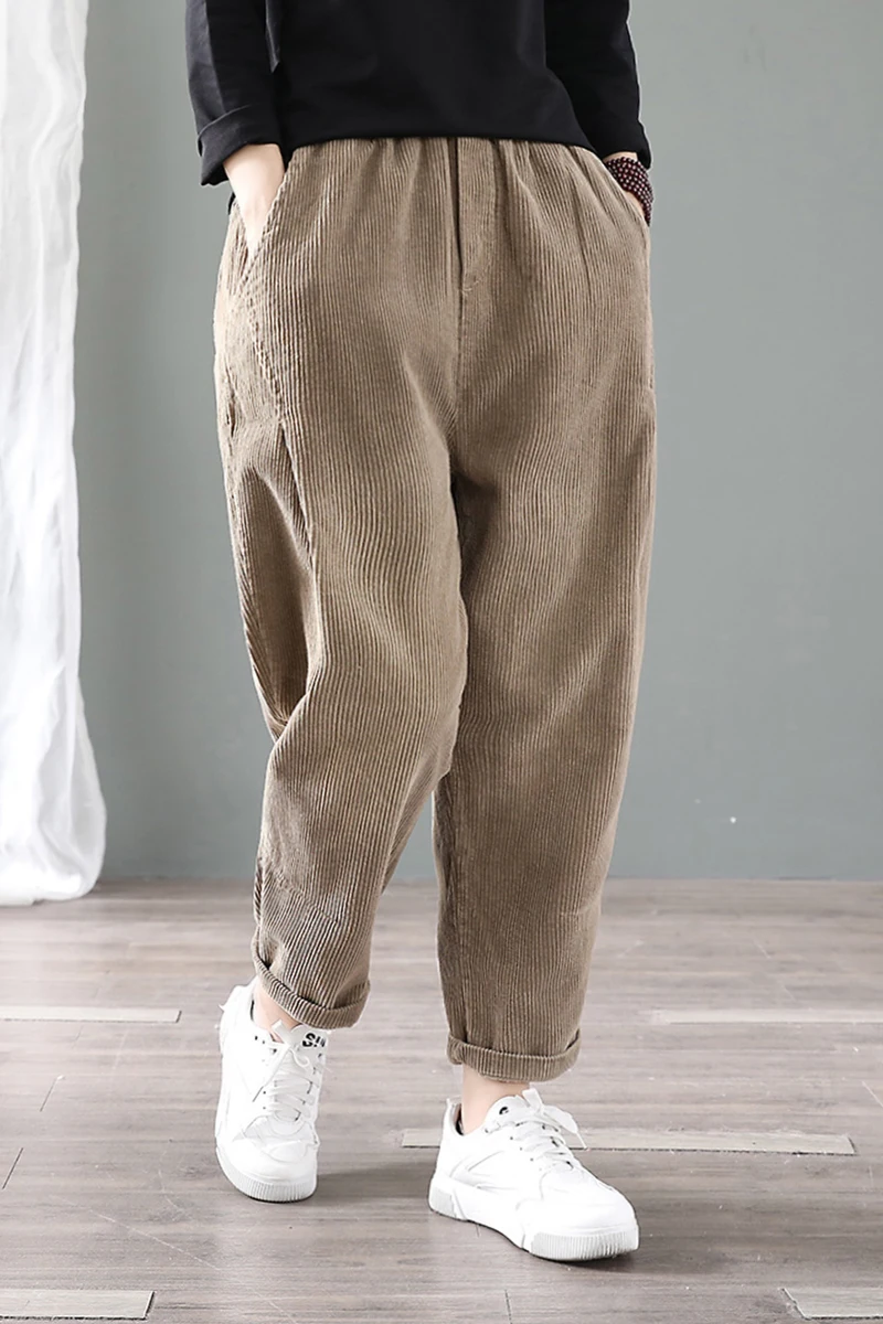 Осенние женские брюки из хлопка Вельветовые Свободные повседневные YoYiKamomo |