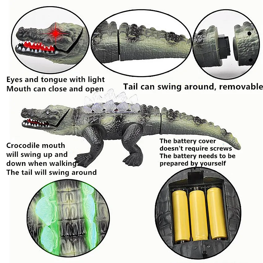 

42CM Simulation Electric Crocodile Toy With Sound And light Big Plastic Animal Model Kids Electronic Pets Boy Birthday Gifts