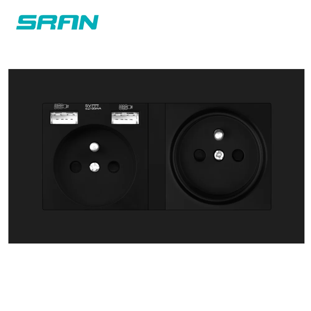 SRAN French настенная розетка стандарта ЕС с 2 портами usb для зарядки скрытый мягкий