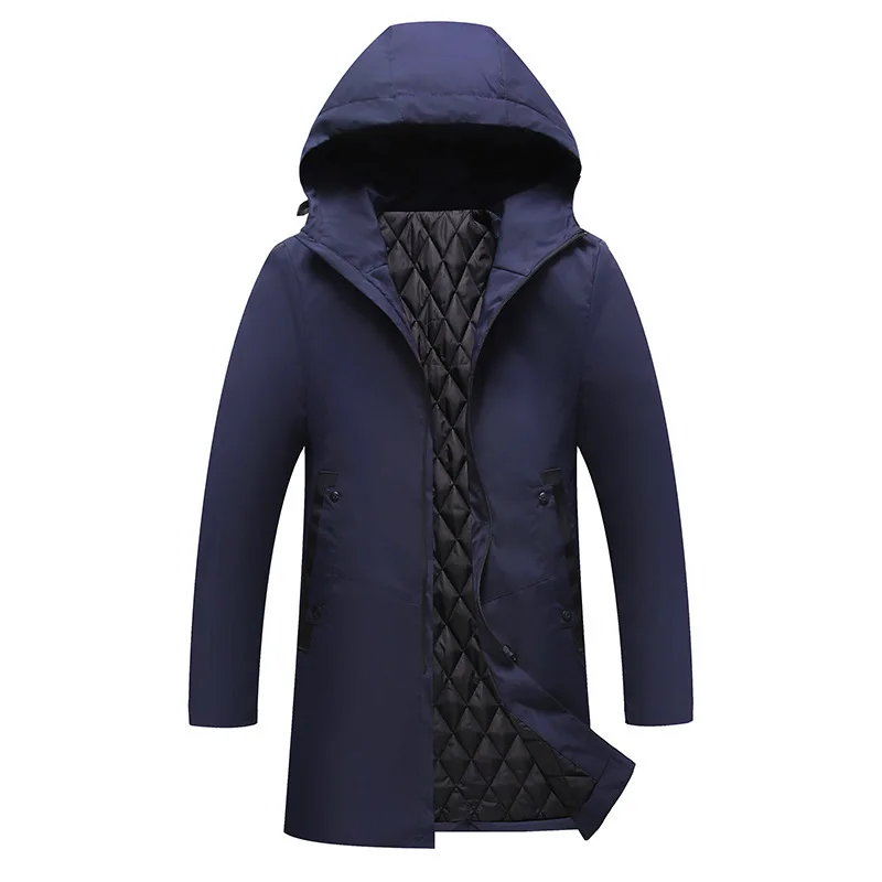 2020 winter padded jacket men's plus size long hooded padded jacket youth solid color thick warm jacket warm coat