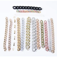 high quality 1 pcs chains shoe charms colorful bling metal decorations large rhinestone bracelet accessories gold silver black