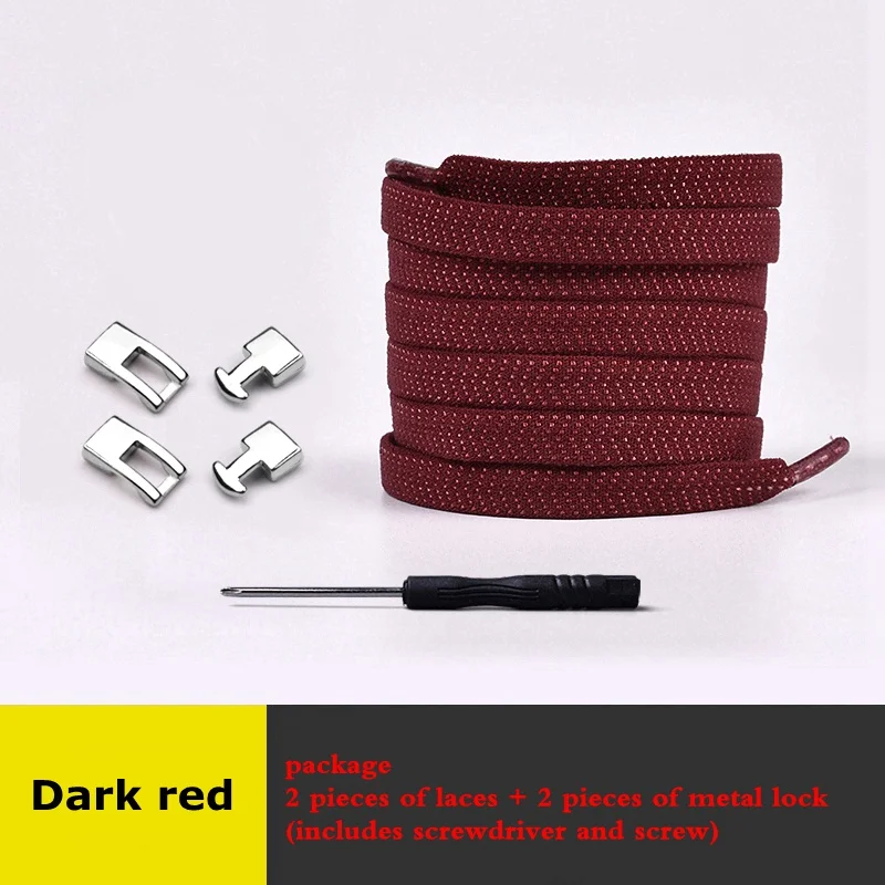 Dark red Новинка, 1 секунда, быстро эластичные шнурки, плоские шнурки, без шнуровки, с перекрестной пряжкой, с замком, шнурки для детей, взрослых, для отдыха, кроссовки, ленивые шнурки - Цвет: Dark red