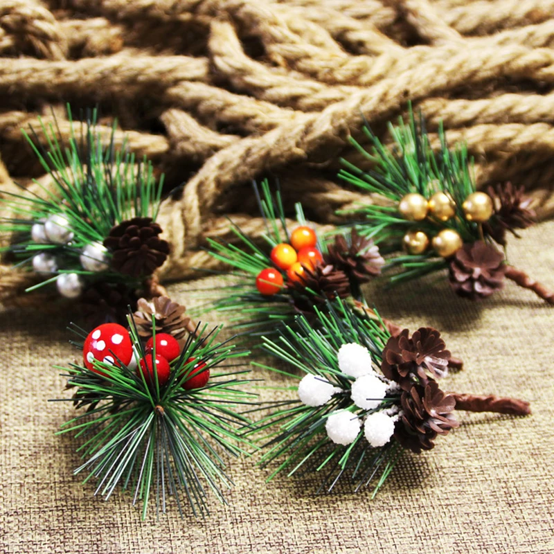 

10PCS Simulation Plant Berry Pendant Mini Christmas Pine Cone Ornaments Hanging Flower Festival Party DIY Branch Accessories