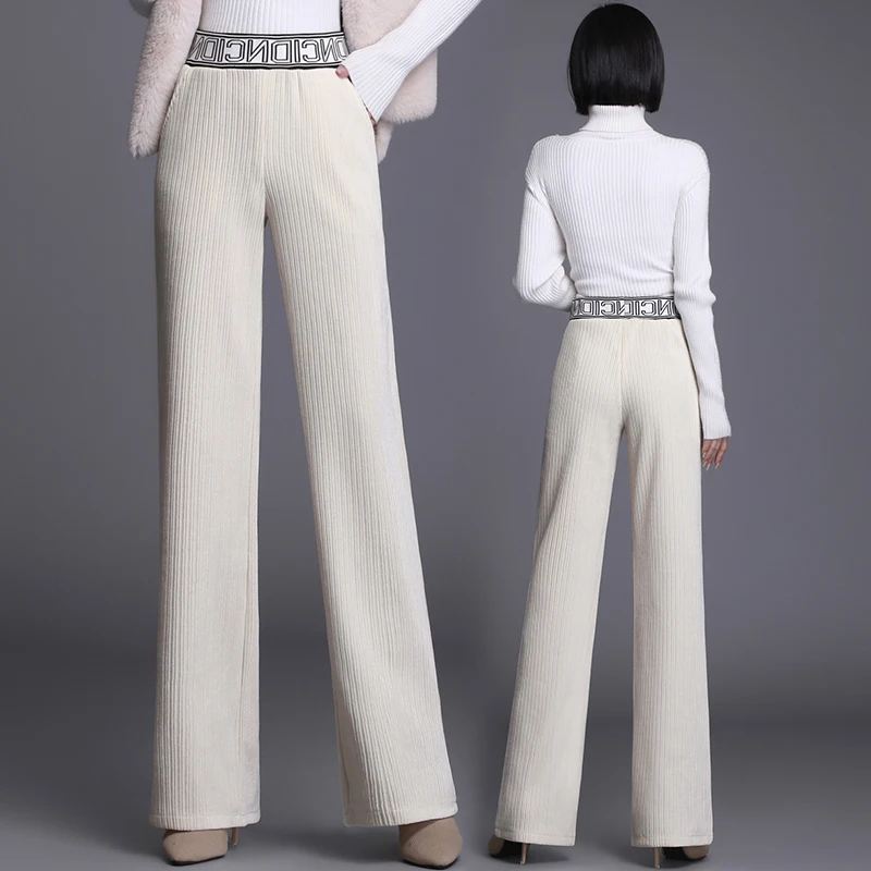 

Брюки женские с широкими штанинами из синели, весна-осень-зима 2021, новинка, корейские плотные вельветовые прямые мешковатые брюки Y2K с барха...