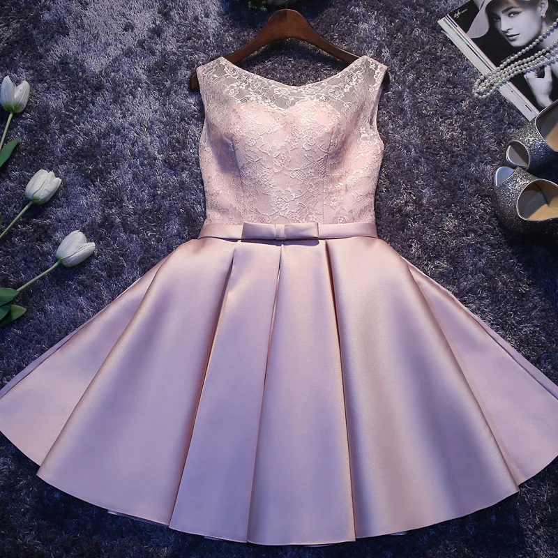 Кружевные атласные Короткие платья подружки невесты с бантом 2020 вечерние длиной
