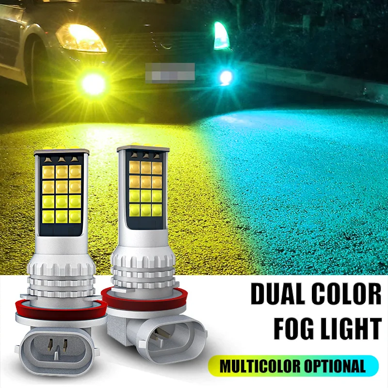 

2pcs COB LED Fog Lights Dual Color Flash Automobile 9005 9006 H3 H7 H8 H11 H27 880 881 Tuning Car Universal Ice blue Bulbs