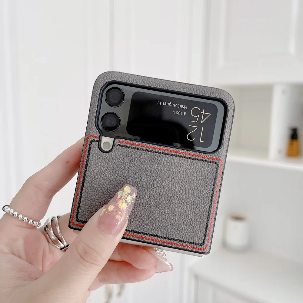 Siamese Leather Case for Samsung Z Flip 3 Cover Luxury PU Full Protector Flip3 Shockproof Shell for Samsung Z Flip 3 Case