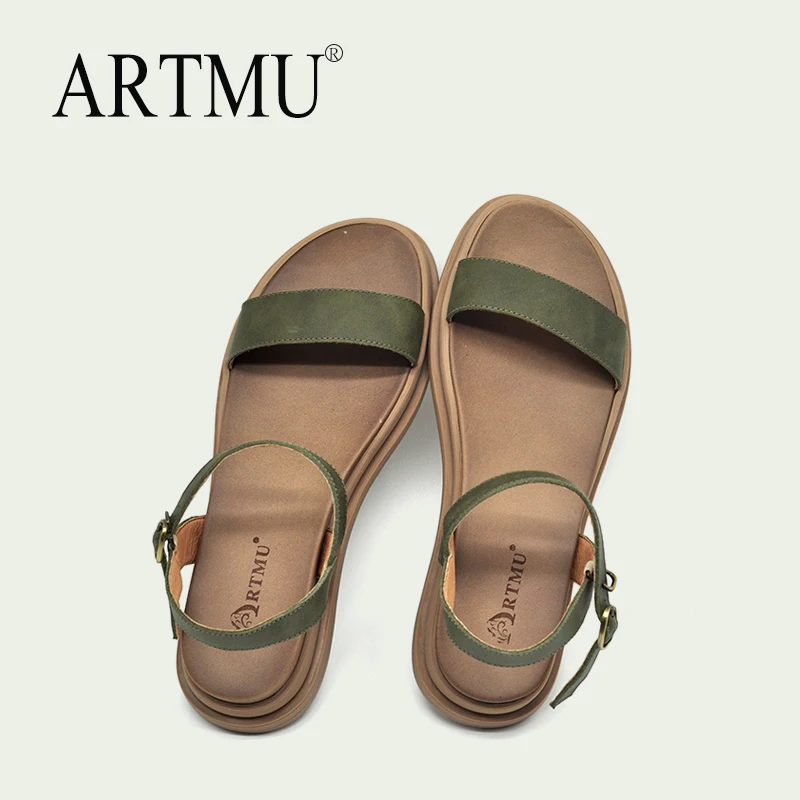 

Artmu Original Leisure Buckle Women Sandals Thick Heels 2021 New Beach Shoes Rome Genuine Leather Handmade Sandals 11838-3
